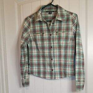 52 Weekends Plaid Button Down Shirt With Metal Zip Pockets & Buttons Size Medium